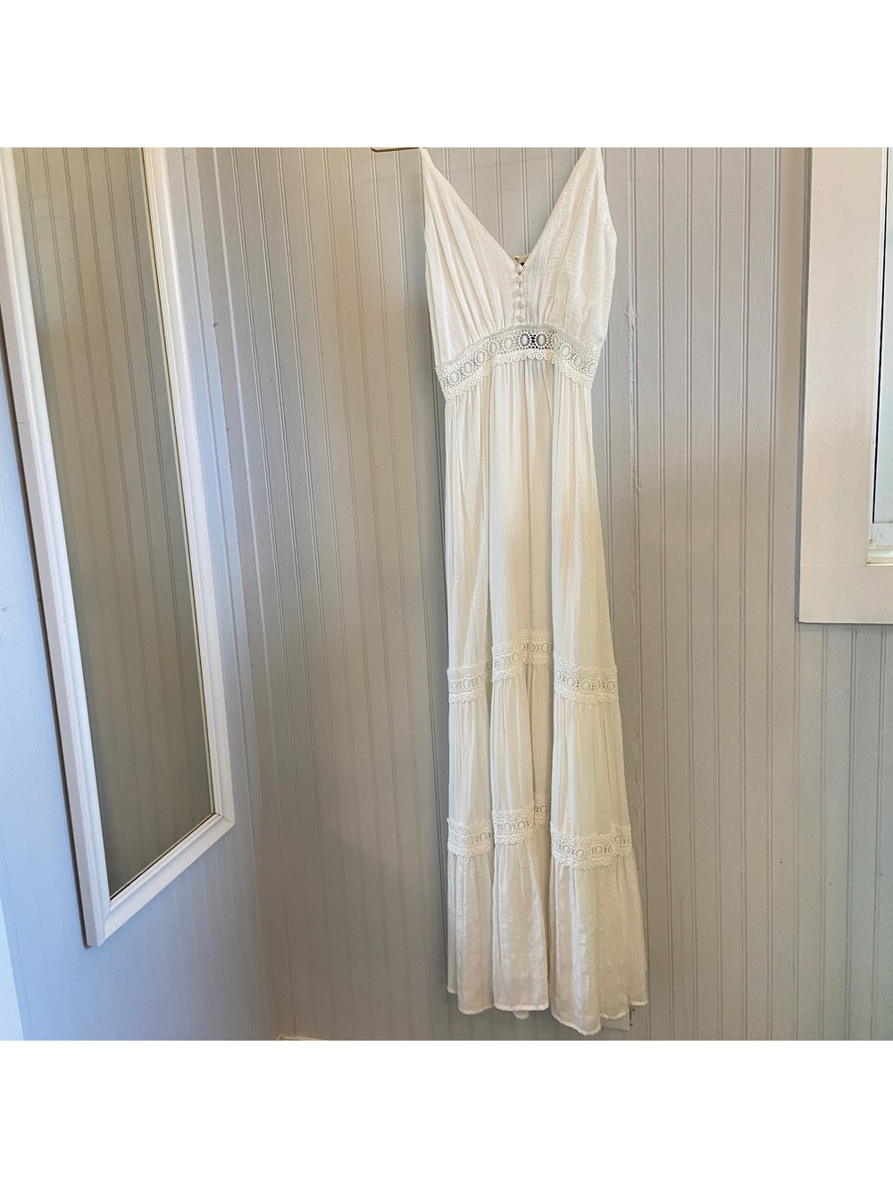 NWT Lulus Crochet Dress Cottage Boho Maxi White Bohemian Prairie Milkmaid Lace